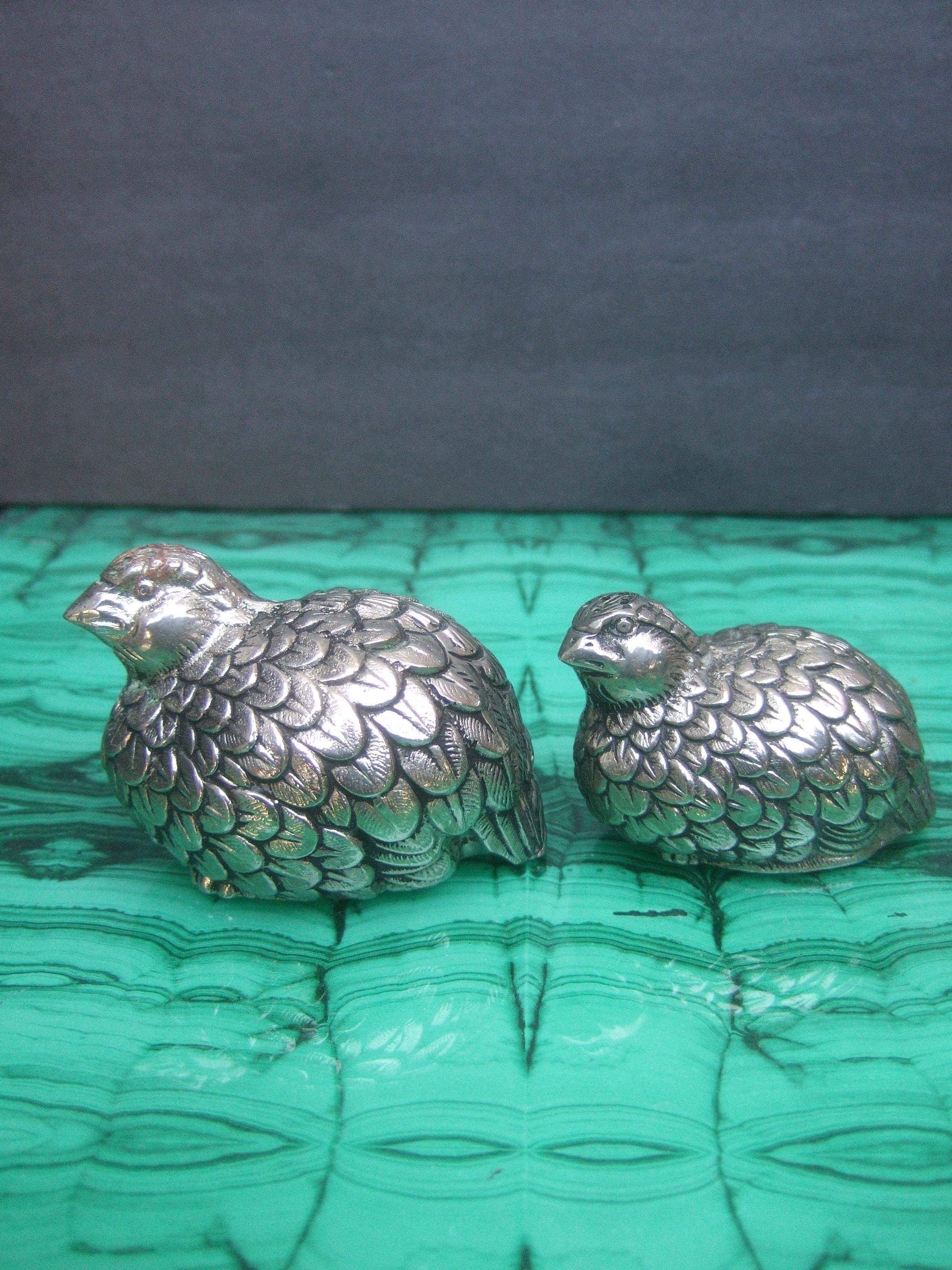 Women's or Men's Gucci Pair of Silver Metal Stylized Quail Salt & Pepper Shakers c 1970s