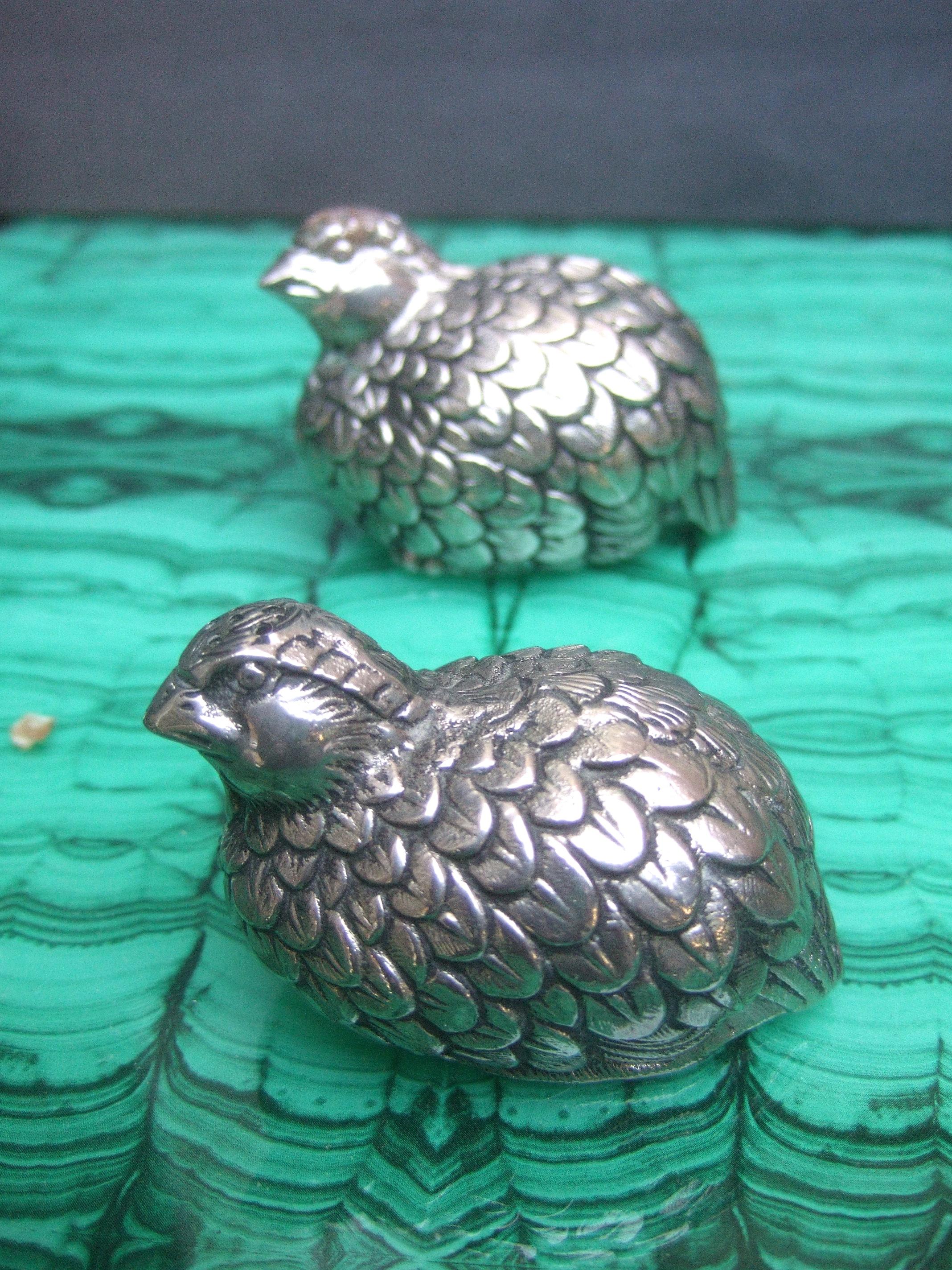 Gucci Pair of Silver Metal Stylized Quail Salt & Pepper Shakers c 1970s 2