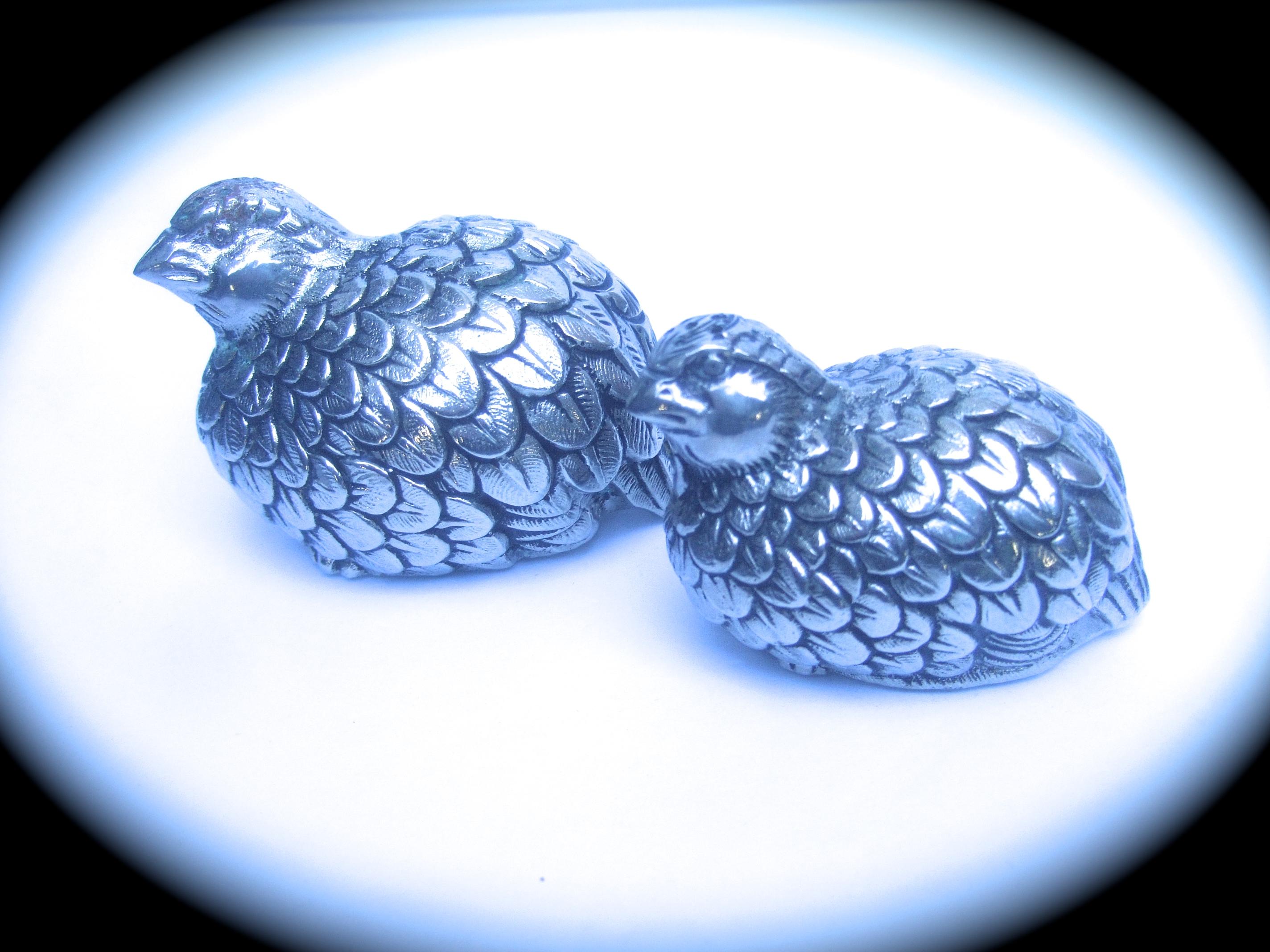 Gucci Pair of Silver Metal Stylized Quail Salt & Pepper Shakers c 1970s 3