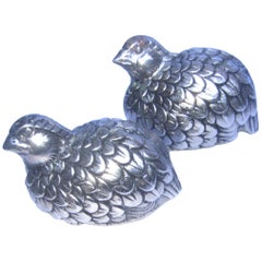 Gucci Pair of Silver Metal Stylized Quail Salt & Pepper Shakers c 1970s