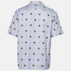 Gucci Blassblaues besticktes Bowlinghemd aus Baumwolle mit Tigermotiv XL