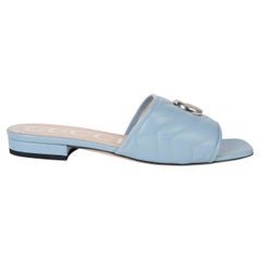 GUCCI pale blue leather JOLIE GG MARMONT SLIDE Sandals Shoes 38.5