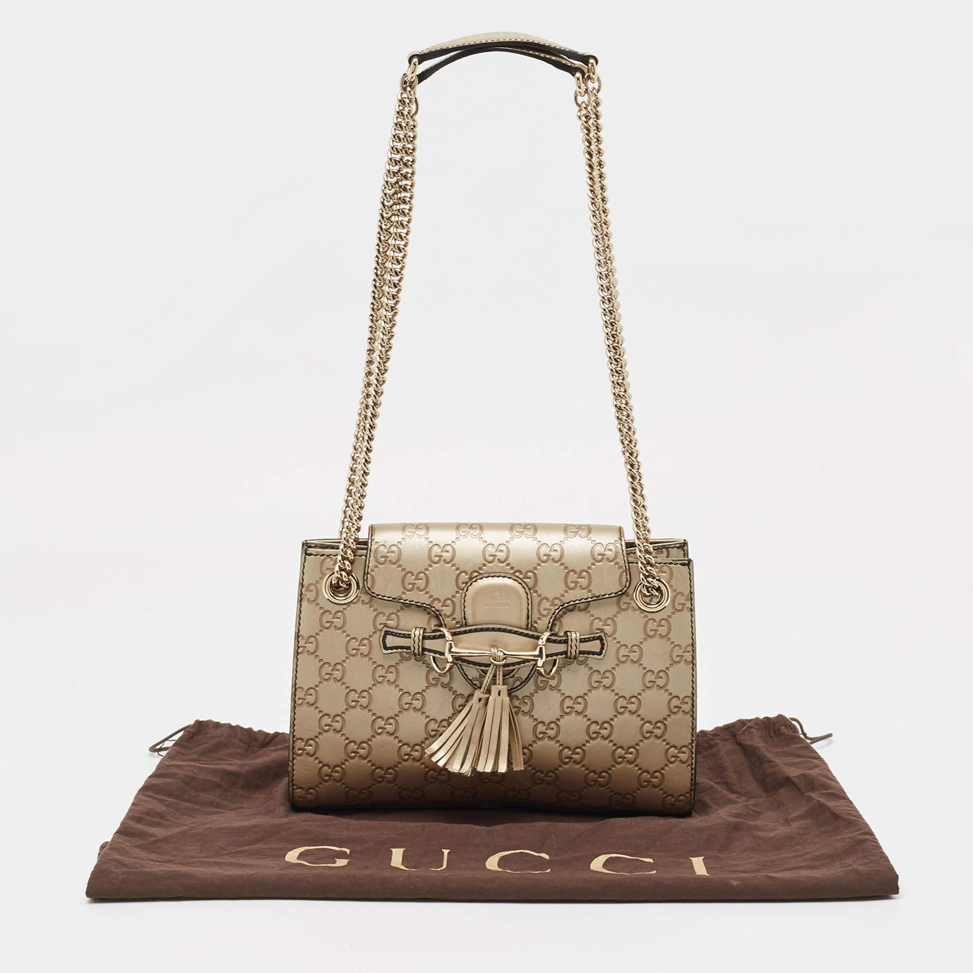 Gucci Pale Gold Guccissima Leather Small Emily Chain Shoulder Bag For Sale 14
