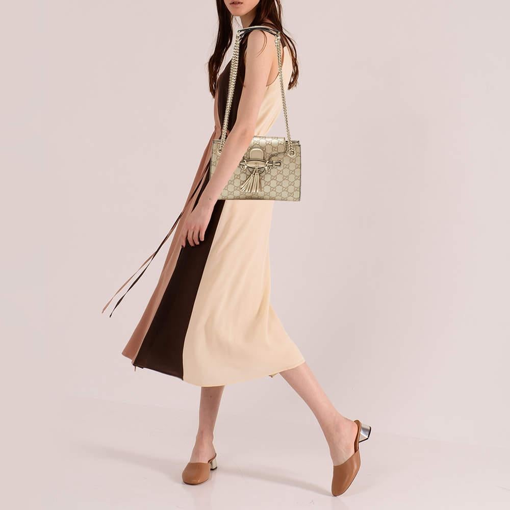 Gucci Pale Gold Guccissima Leather Small Emily Chain Shoulder Bag In Fair Condition For Sale In Dubai, Al Qouz 2