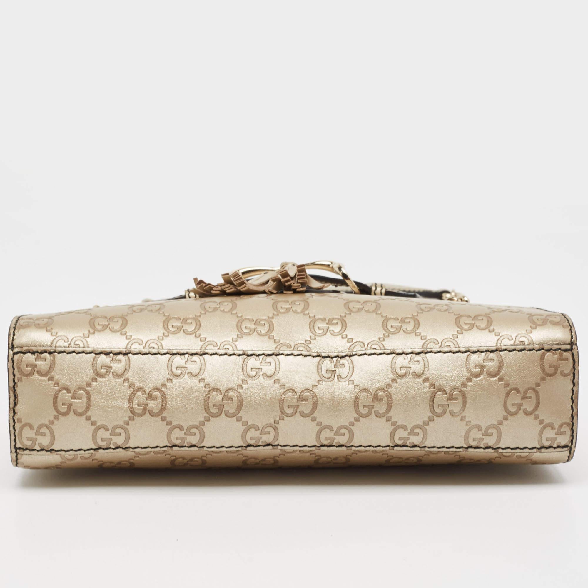 Gucci Pale Gold Guccissima Leather Small Emily Chain Shoulder Bag For Sale 1
