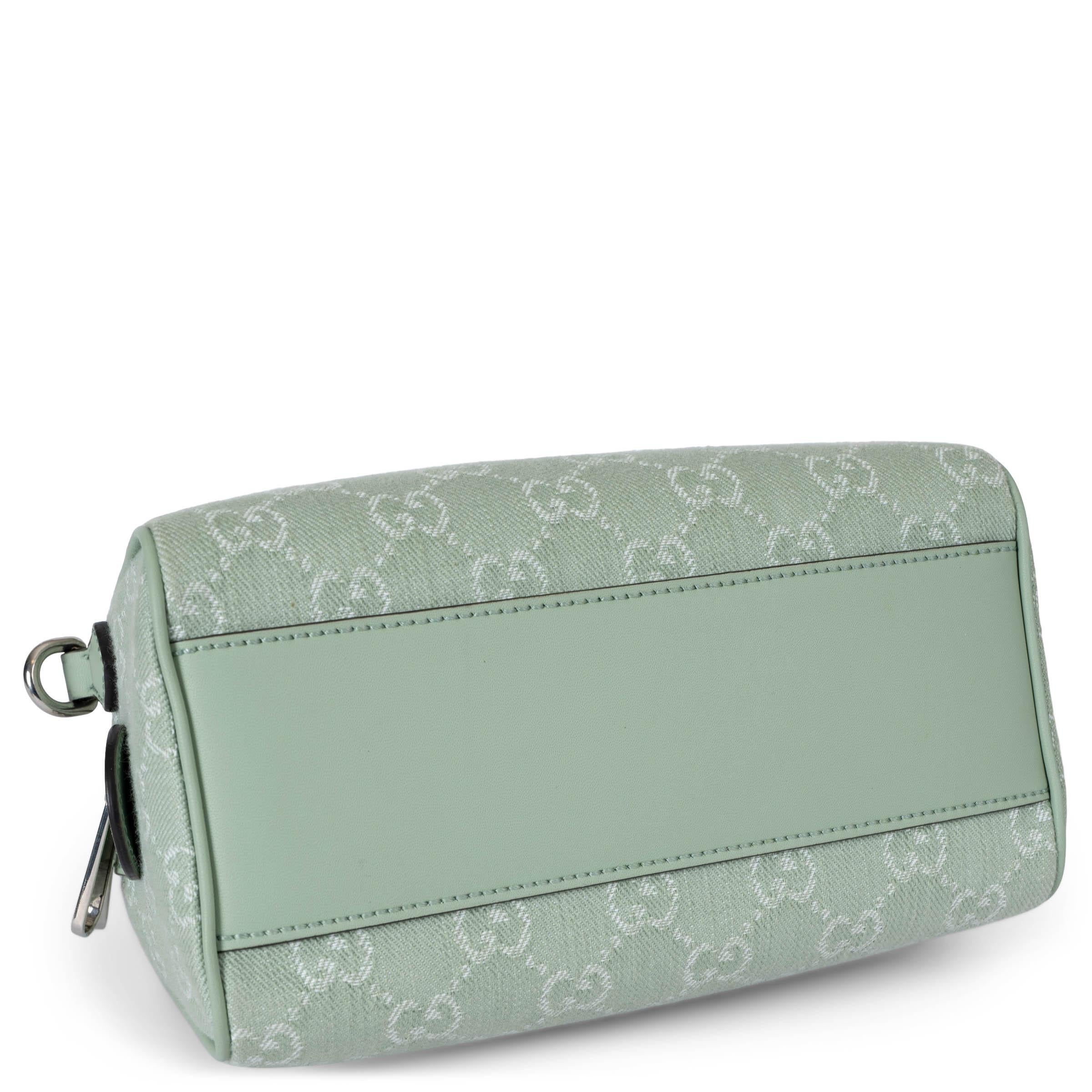 GUCCI pale green denim 2024 OPHIDIA MINI TOP HANDLE Bag In Good Condition For Sale In Zürich, CH