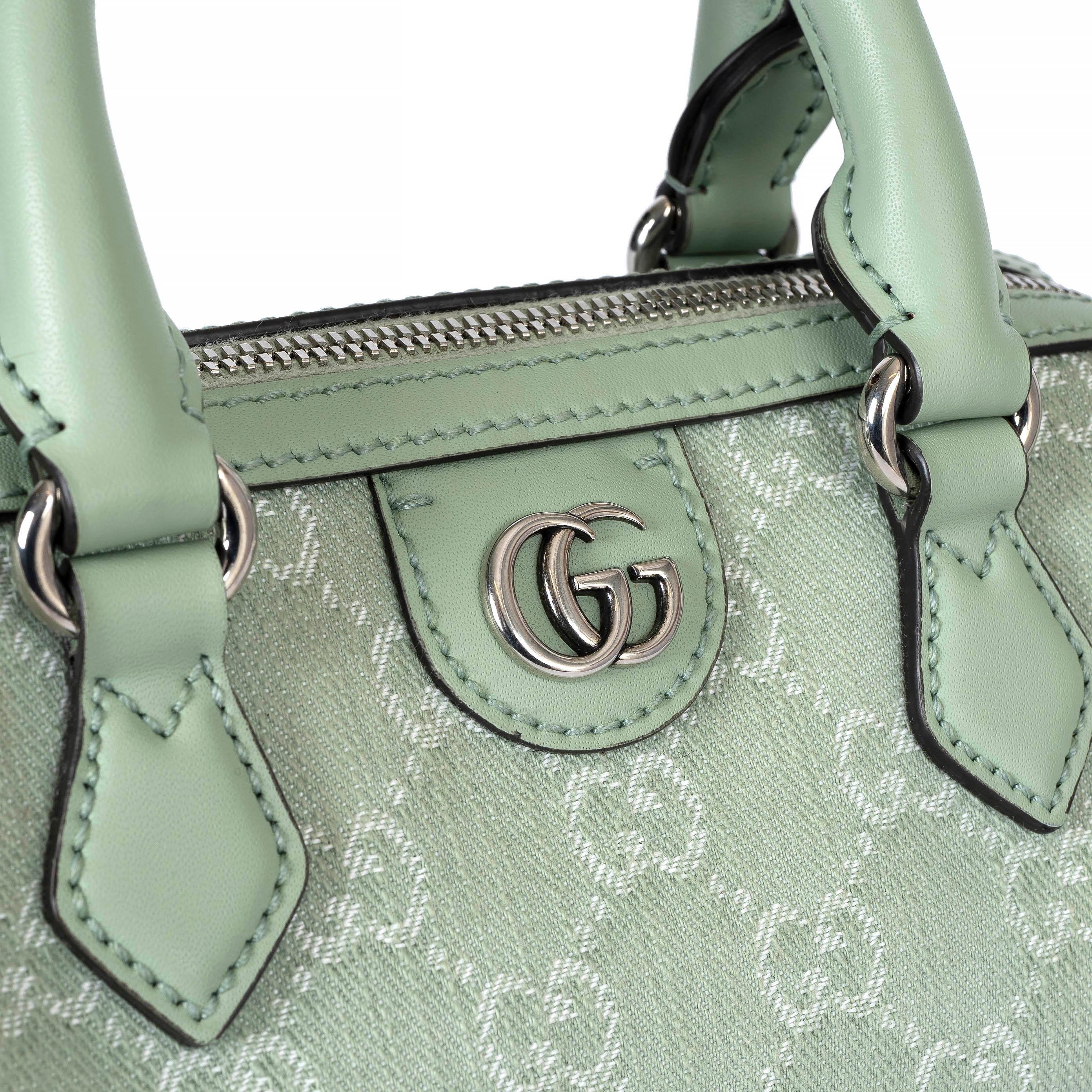 Women's GUCCI pale green denim 2024 OPHIDIA MINI TOP HANDLE Bag For Sale