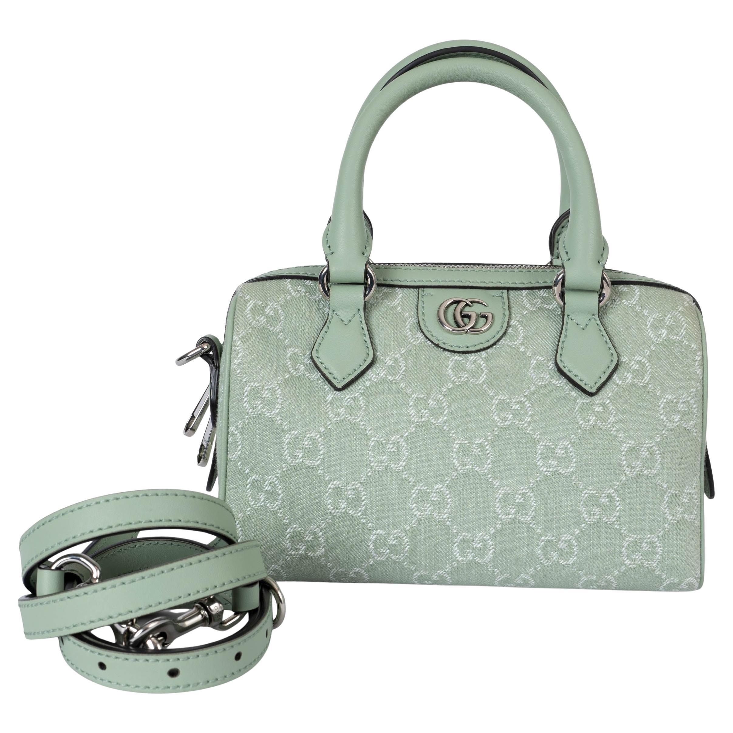 GUCCI pale green denim 2024 OPHIDIA MINI TOP HANDLE Bag For Sale