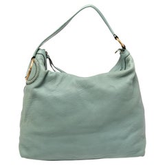 Gucci Pale Green Pebbled Leather Twill Hobo