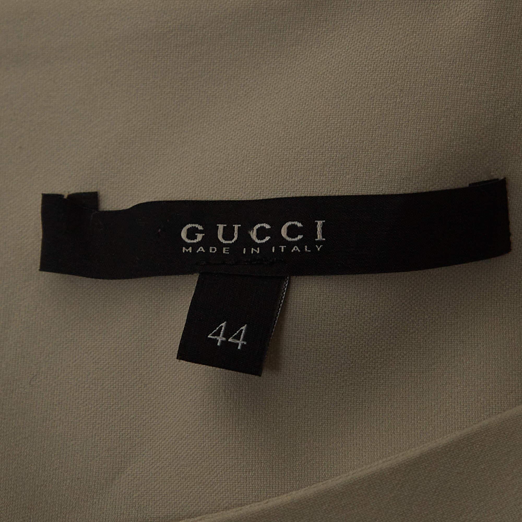 Gucci Pale Grey Stretch Cady Belted Knee-Length Dress M In Excellent Condition In Dubai, Al Qouz 2