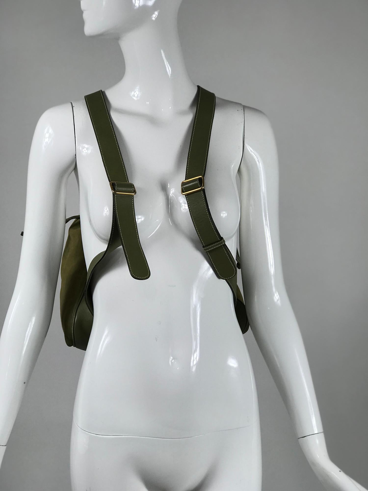 Gucci Pale Moss Green Leather and Suede Backpack  2