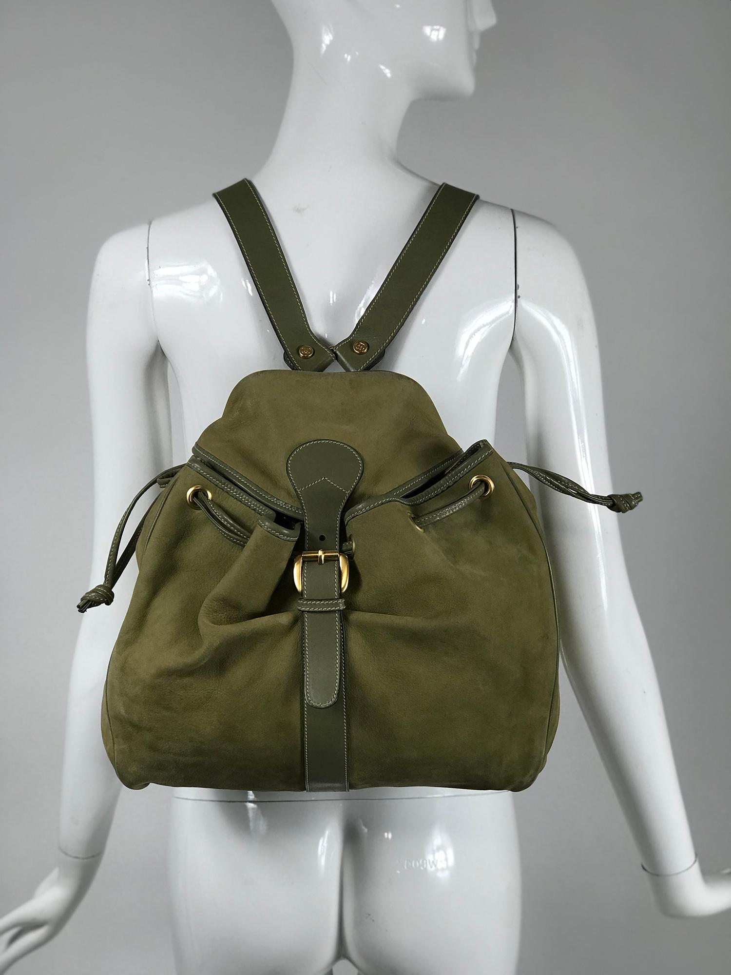 Gucci Pale Moss Green Leather and Suede Backpack  3