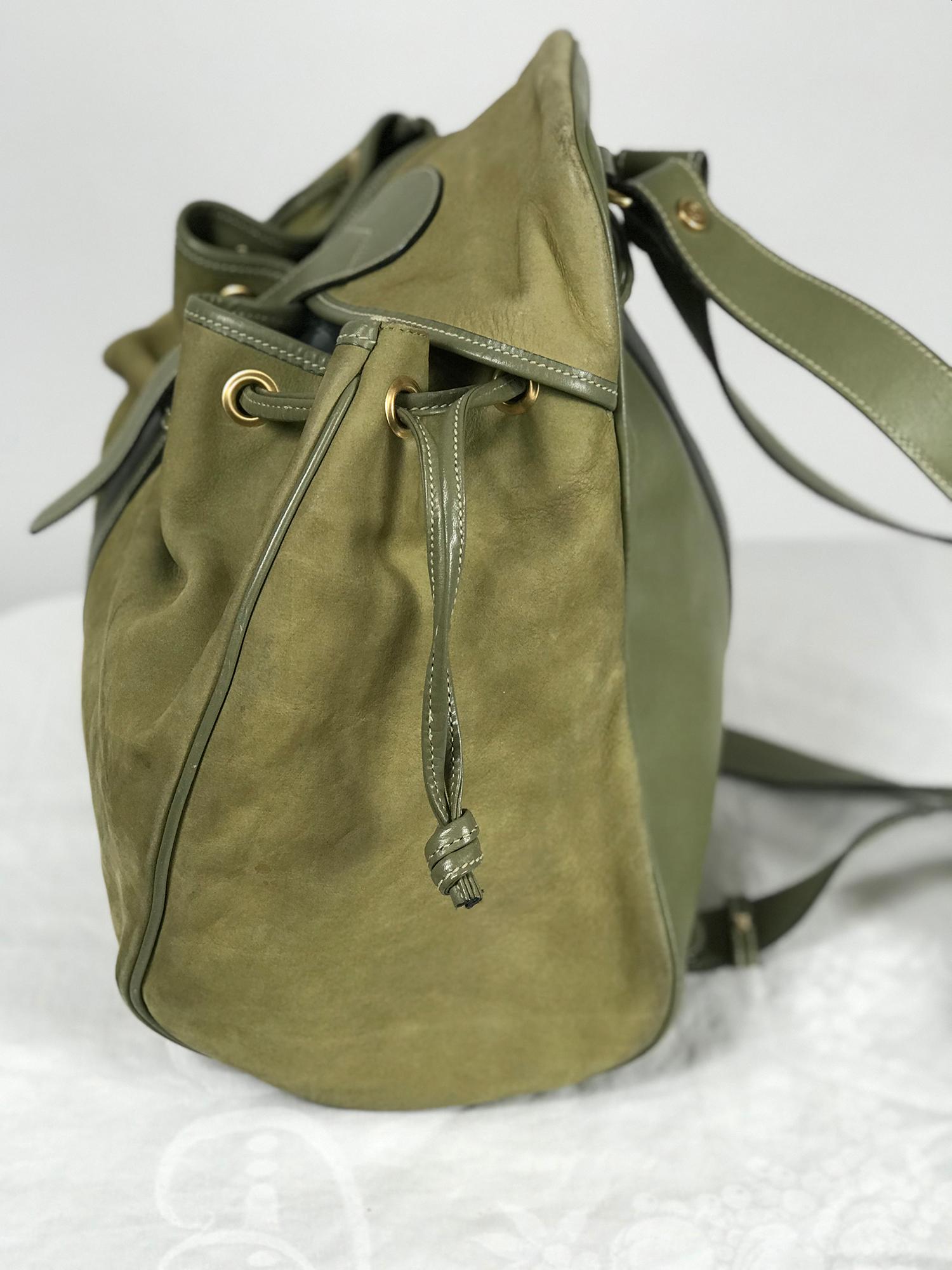 Black Gucci Pale Moss Green Leather and Suede Backpack 