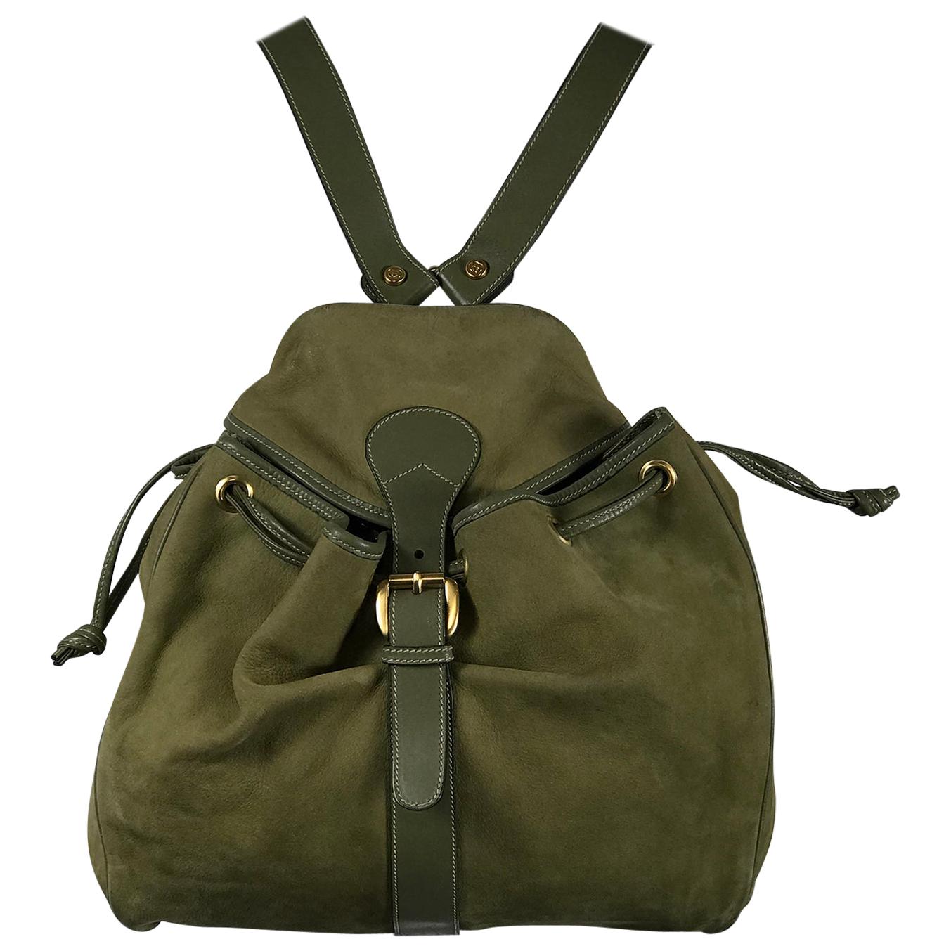 Gucci Pale Moss Green Leather and Suede Backpack 