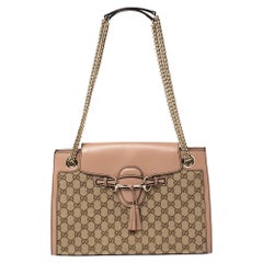 Gucci Pale Pink GG Canvas and Leather Large Emily Chain Shoulder Bag