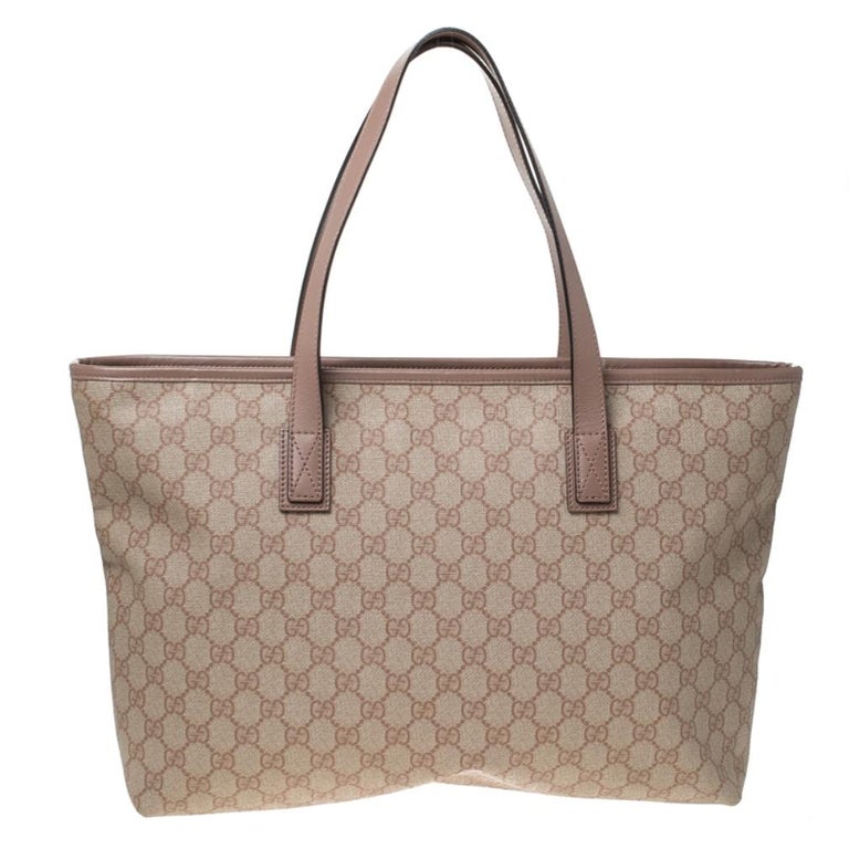 Gucci Pale Pink GG Supreme Canvas Tote For Sale at 1stDibs