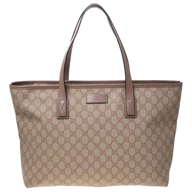 Gucci Pale Pink GG Supreme Canvas Tote For Sale at 1stDibs