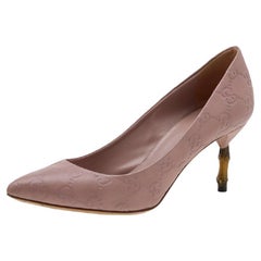 Gucci Pale Pink Guccissima Leather Kristen Bamboo Heel Pumps Size 35.5