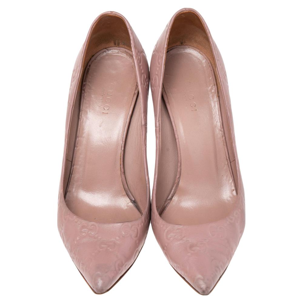 Brown Gucci Pale Pink Guccissima Leather Kristen Bamboo Heel Pumps Size 36