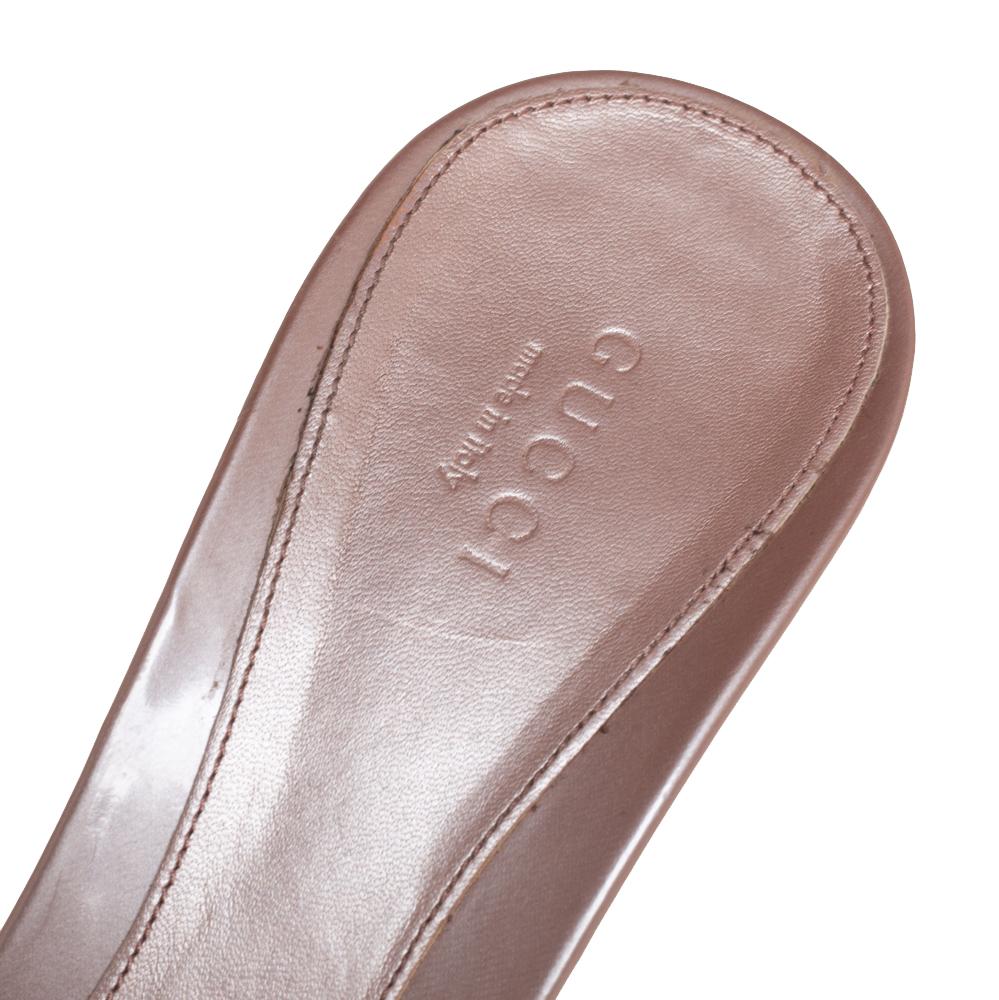 Gucci Pale Pink Guccissima Patent Leather Horsebit Slide Sandals Size 40 1