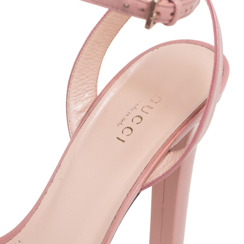 Women's Gucci Pale Pink Leather Horsebit Platform Sandals Size 37