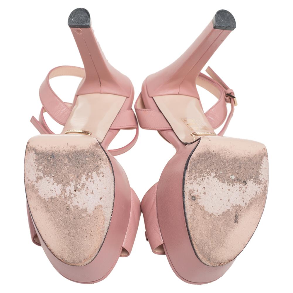 Gucci Pale Pink Leather Horsebit Platform Sandals Size 37 1