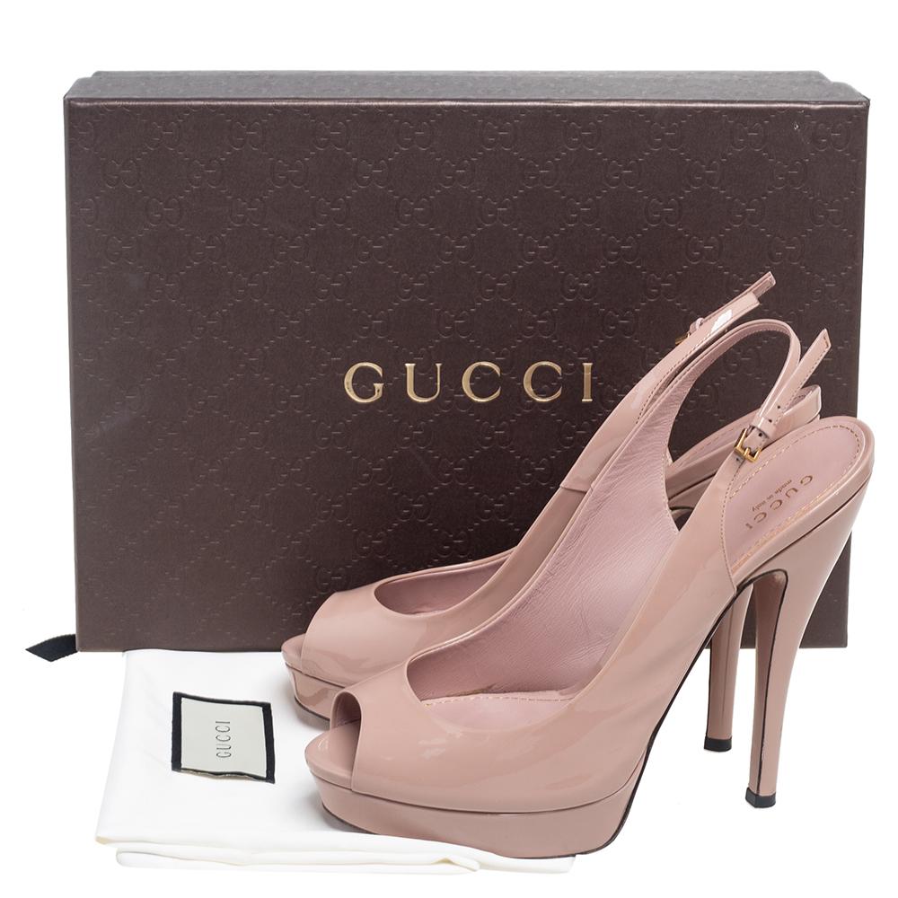 Gucci Pale Pink Patent Leather Peeptoe Slingback Platform Sandals Size 39.5 3