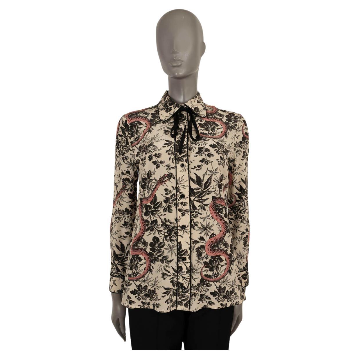 GUCCI pale pink silk 2016 HERBARIUM SNAKE Blouse Shirt 40 S For Sale