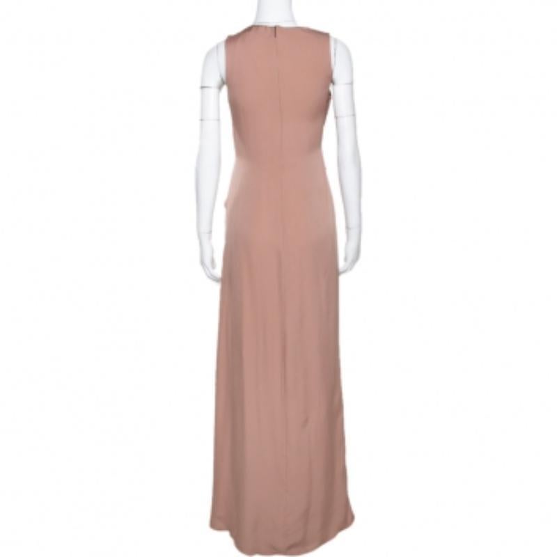 Marron Gucci - Robe drapée en crêpe de soie rose pâle avec broche M en vente