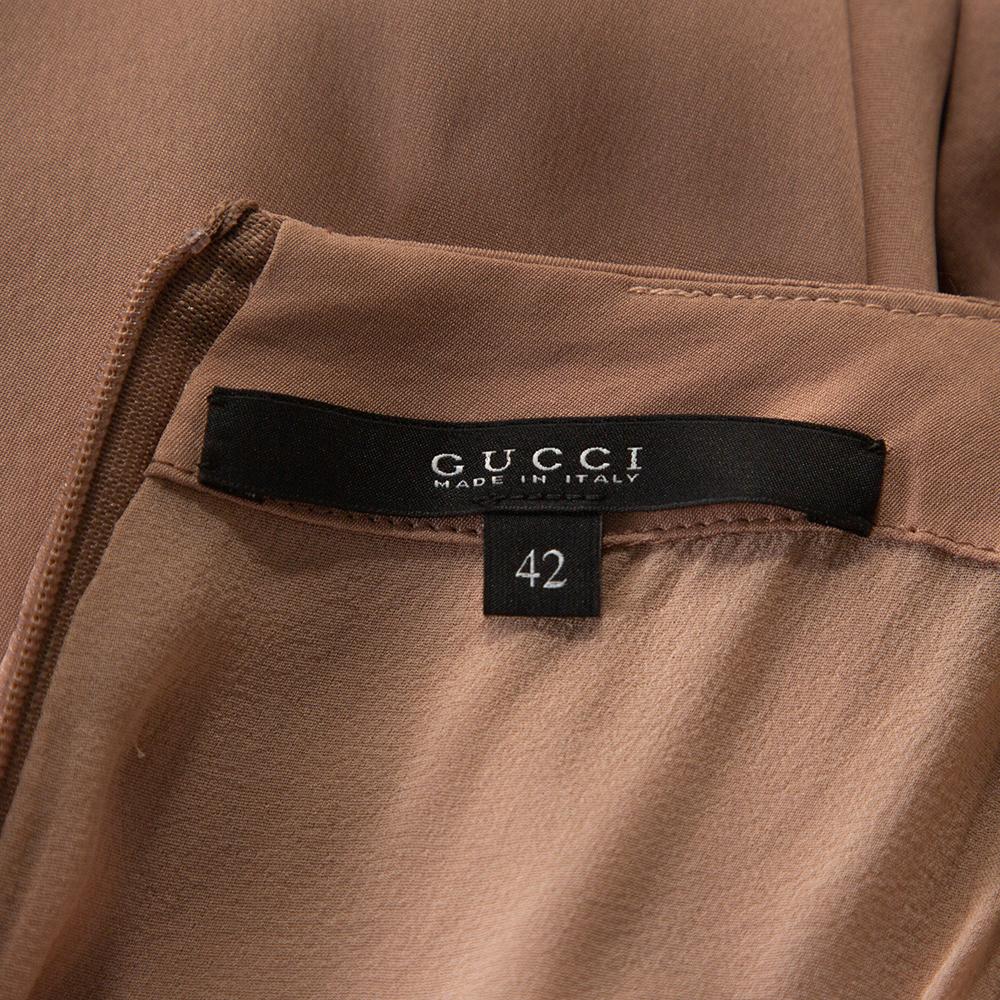 Gucci Pale Pink Silk Crepe Brooch Detail Draped Gown M In Good Condition In Dubai, Al Qouz 2