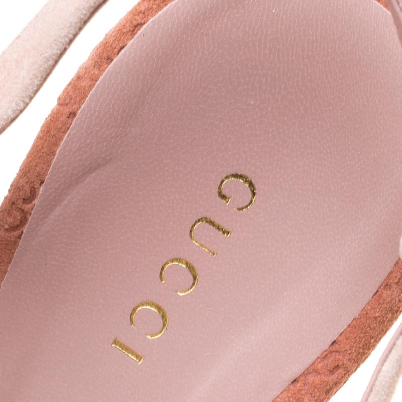 Gucci Pale Pink Suede Hollie Espadrille Wedge Sandals Size 38.5 1