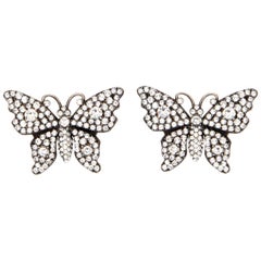 GUCCI palladium CRYSTAL STUDDED BUTTERFLY Earrings
