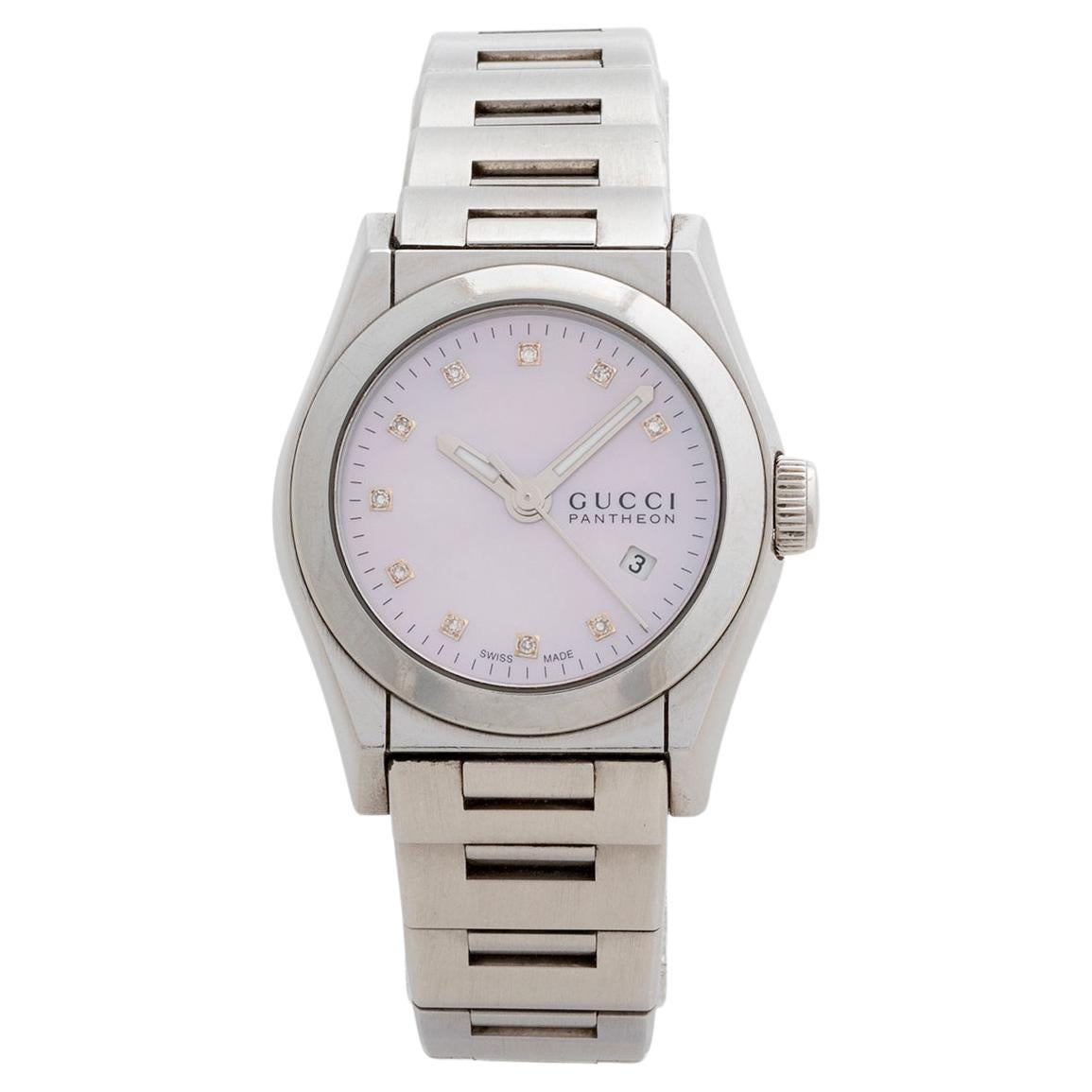 Gucci Pantheon Ref 115.5. Mother of Pearl Dial/ Diamonds, Excellent  Condition at 1stDibs | gucci pantheon diamond watch, gucci ref, where can i  watch pantheon