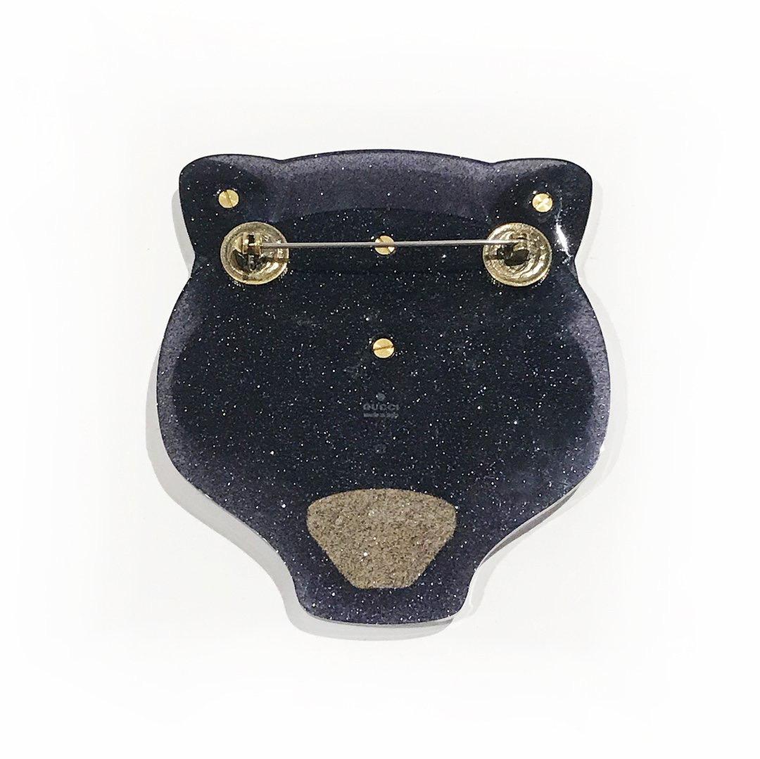 Vintage Gucci by Alessandro Michele Brooch 
Spring / Summer 2019 
Made in Italy 
Panther shape 
Black Resin 
Safety clasp closure on back 
Excellent condition; Preloved with no visible signs of wear or use throughout broach.
Size/Measurements: