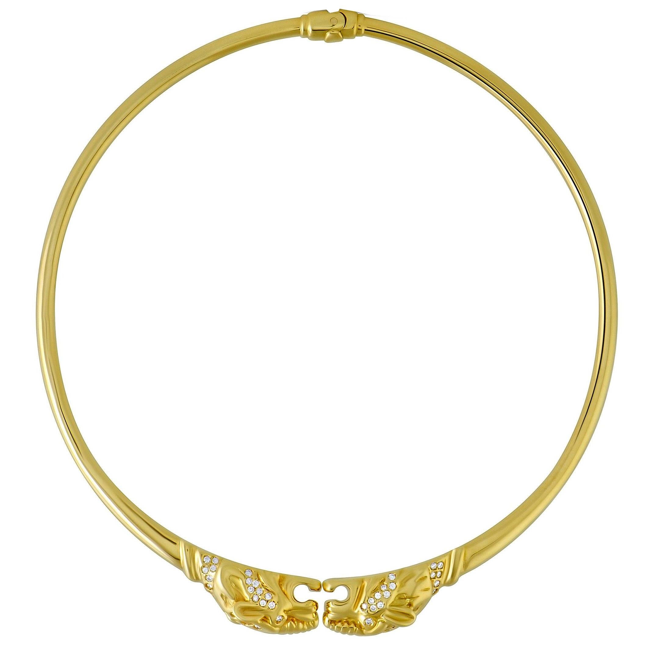 Women's or Men's Gucci Panthere Diamond Yellow Gold Choker Necklace