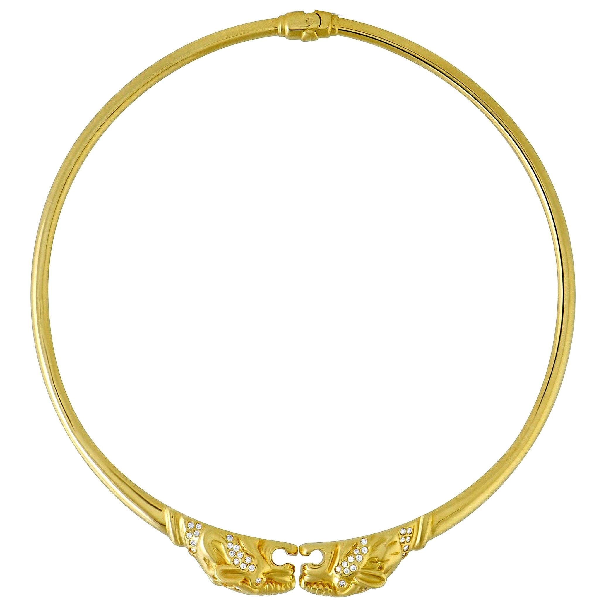 Gucci Panthere Diamond Yellow Gold Choker Necklace For Sale