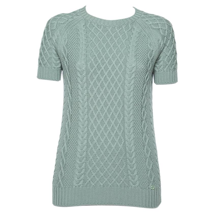 Gucci Pastel Green Cable Knit Short Sleeve Sweater S