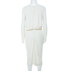 Gucci Pastel Green Stretch Crepe Beaded Waist Long Sleeve Dress L