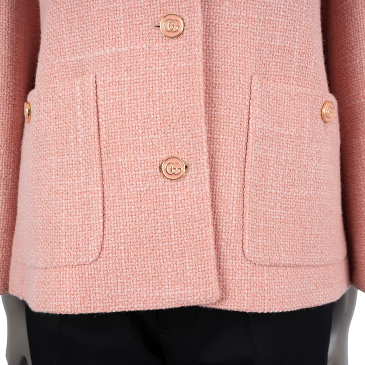 GUCCI Veste blazer en laine rose pastel 2022 TWEED 40 S en vente 2