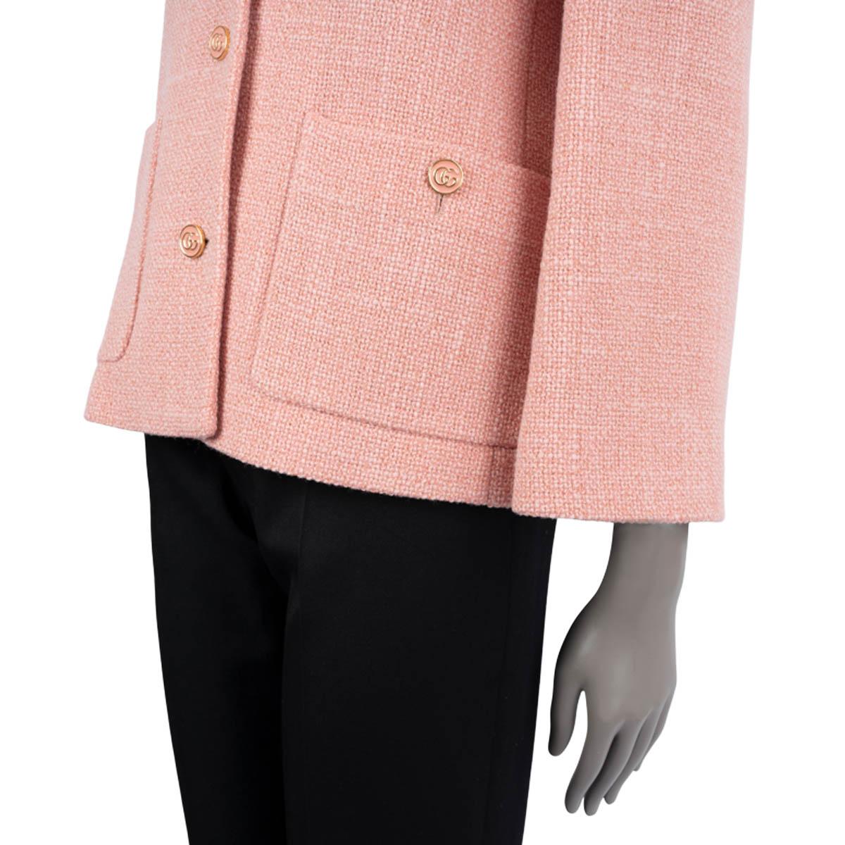 GUCCI Veste blazer en laine rose pastel 2022 TWEED 40 S en vente 3