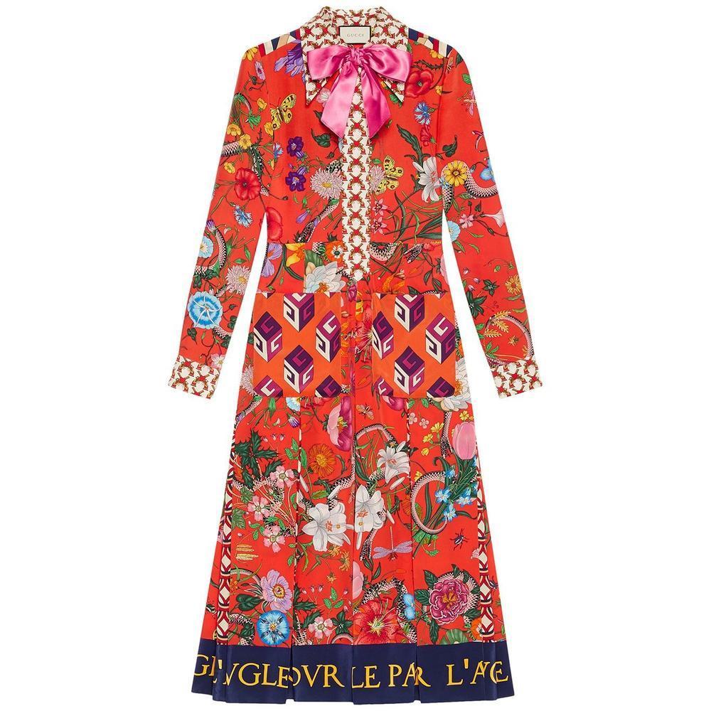 GUCCI Patch Work Print Silk Cocktail Dress IT 42 US 4-6 For Sale at ...