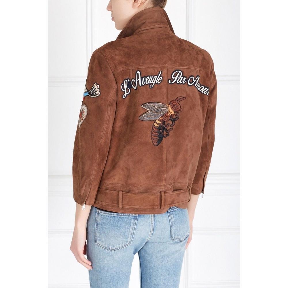 Women's GUCCI Patches Embroidered Suede Jacket  IT42 US 4-6 For Sale