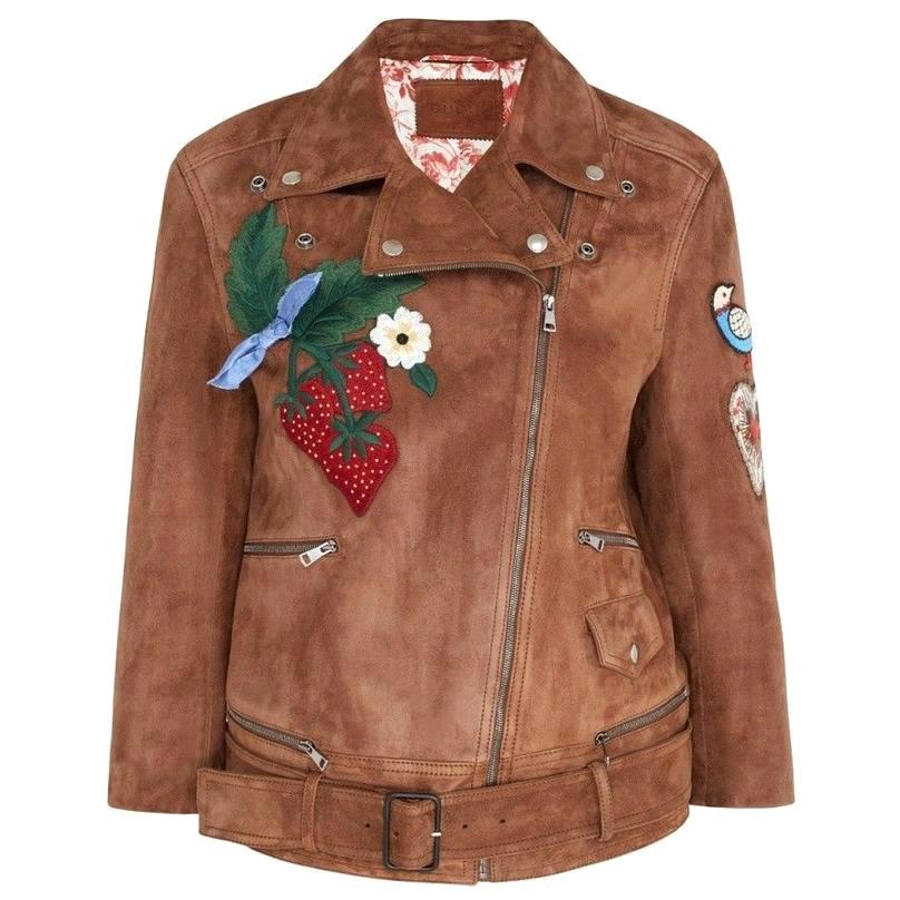 GUCCI Patches Embroidered Suede Jacket  IT42 US 4-6 For Sale