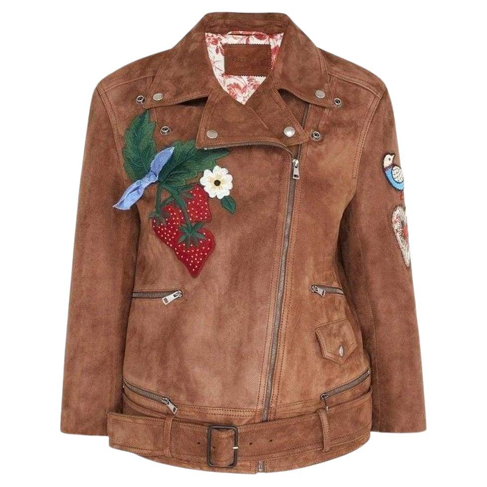 Gucci - Veste en daim brodée avec patchs  taille IT42 en vente