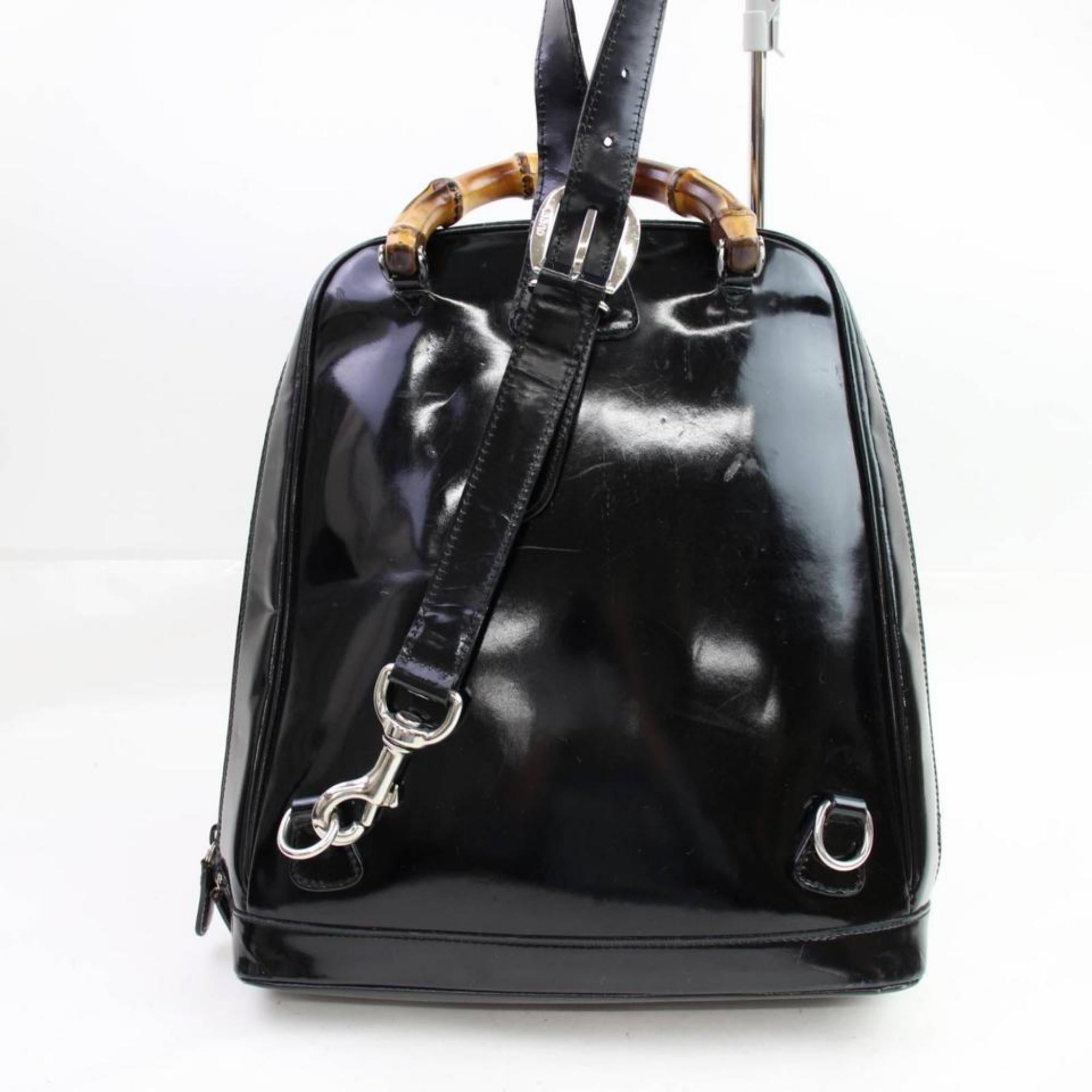 Gucci Patent Bamboo 866938 Black Canvas Backpack For Sale 2