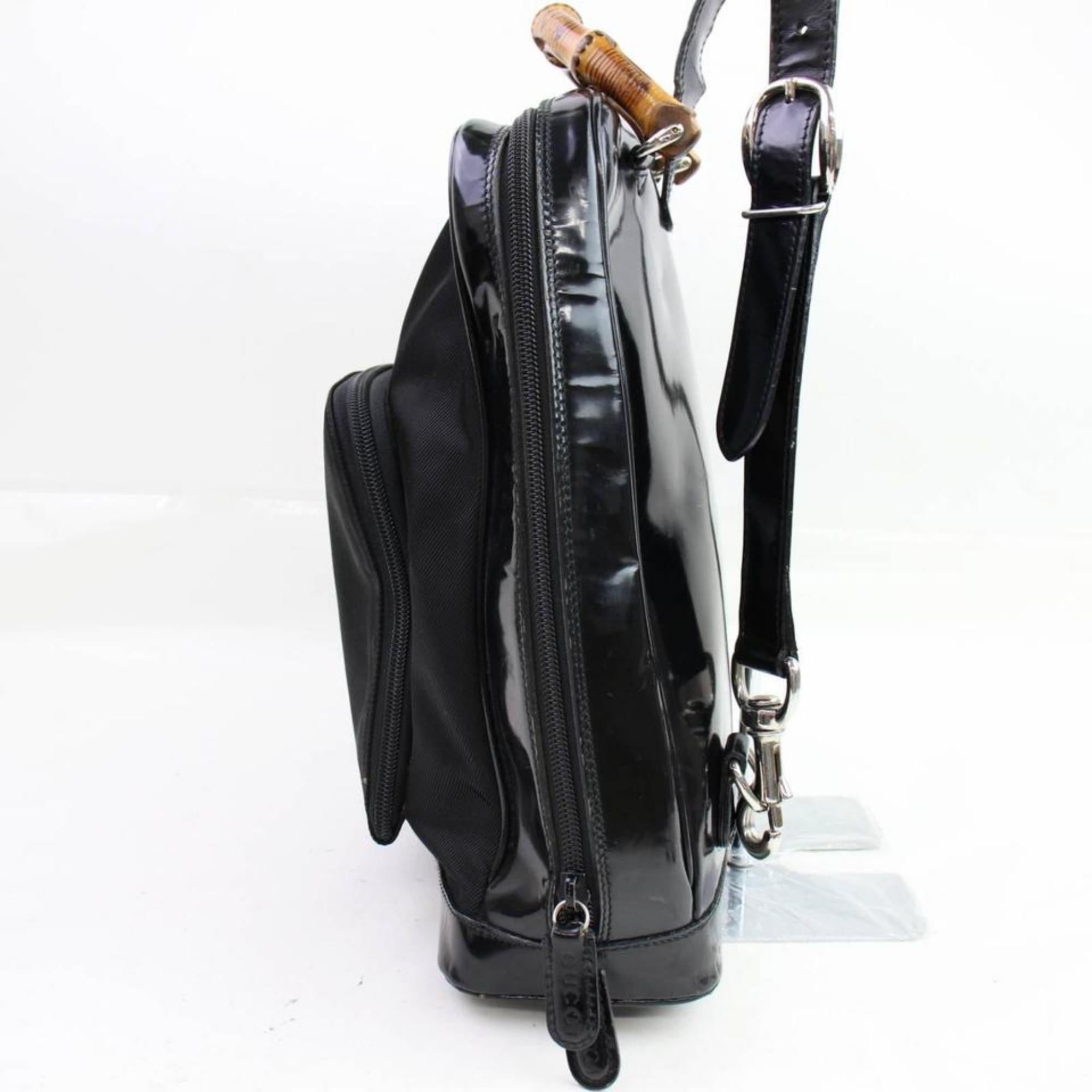Gucci Patent Bamboo 866938 Black Canvas Backpack For Sale 4