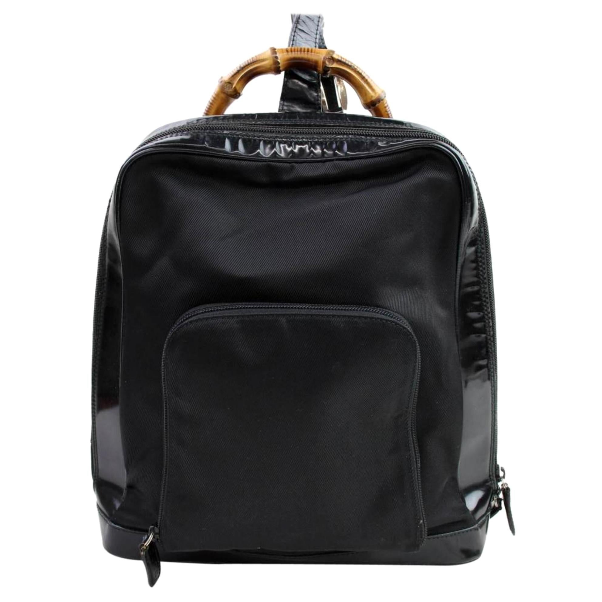Gucci Patent Bamboo 866938 Black Canvas Backpack For Sale