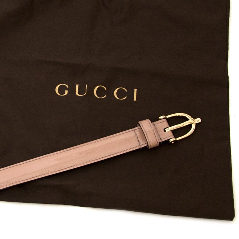 Gucci Patent Blush Monogram Belt - Size 85 For Sale at 1stDibs
