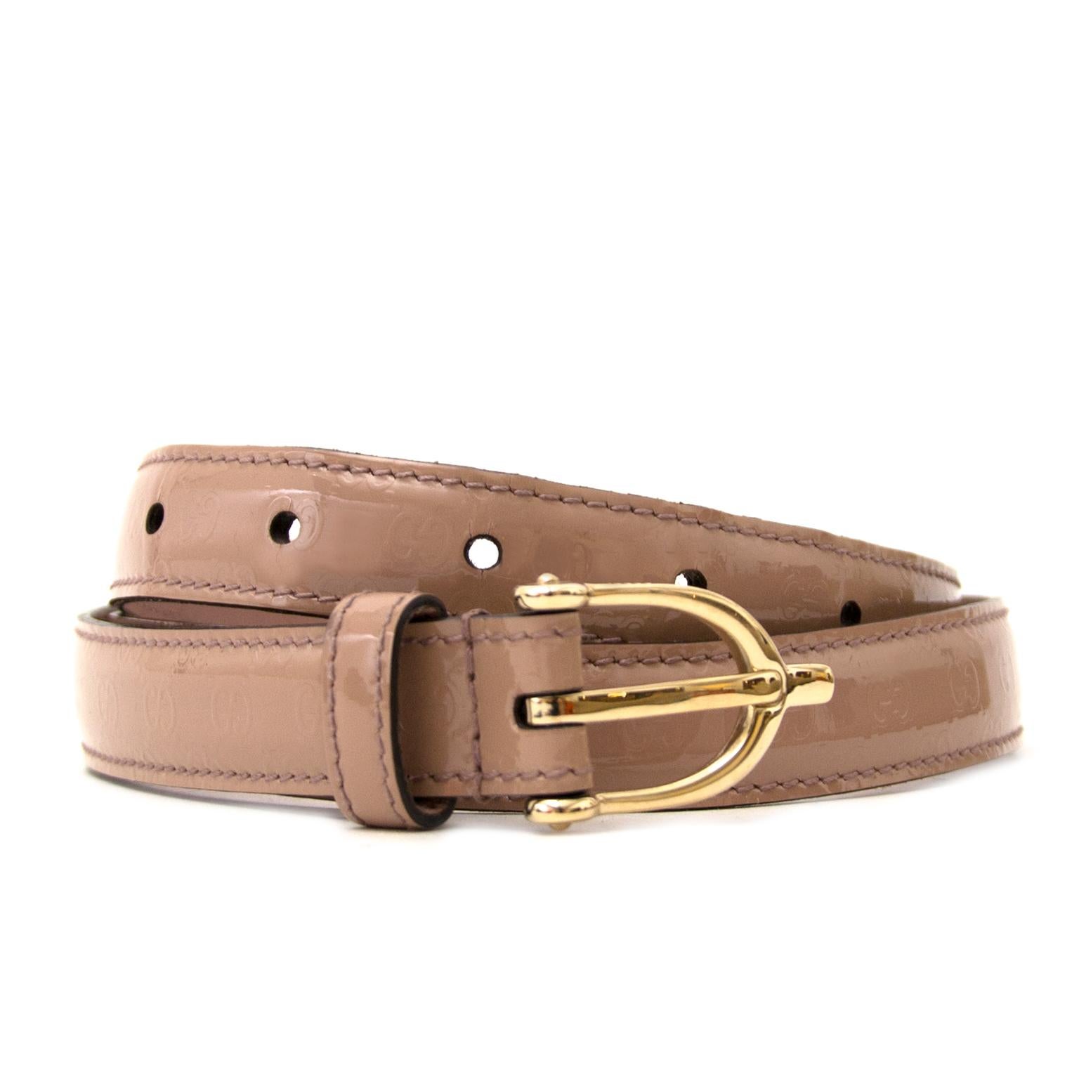 Brown Gucci Patent Blush Monogram Belt - Size 85 For Sale