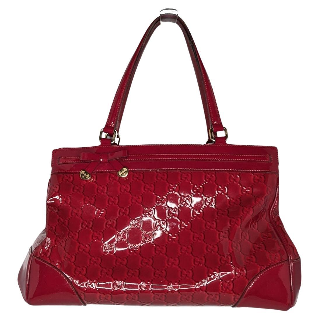 Gucci Patent Guccissima Medium Mayfair Tote Red For Sale at 1stDibs